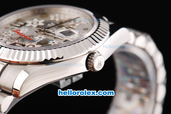 Rolex Datejust II Oyster Perpetual Automatic Movement Silver Case with Silver/Flower Dial and SS Strap - Click Image to Close